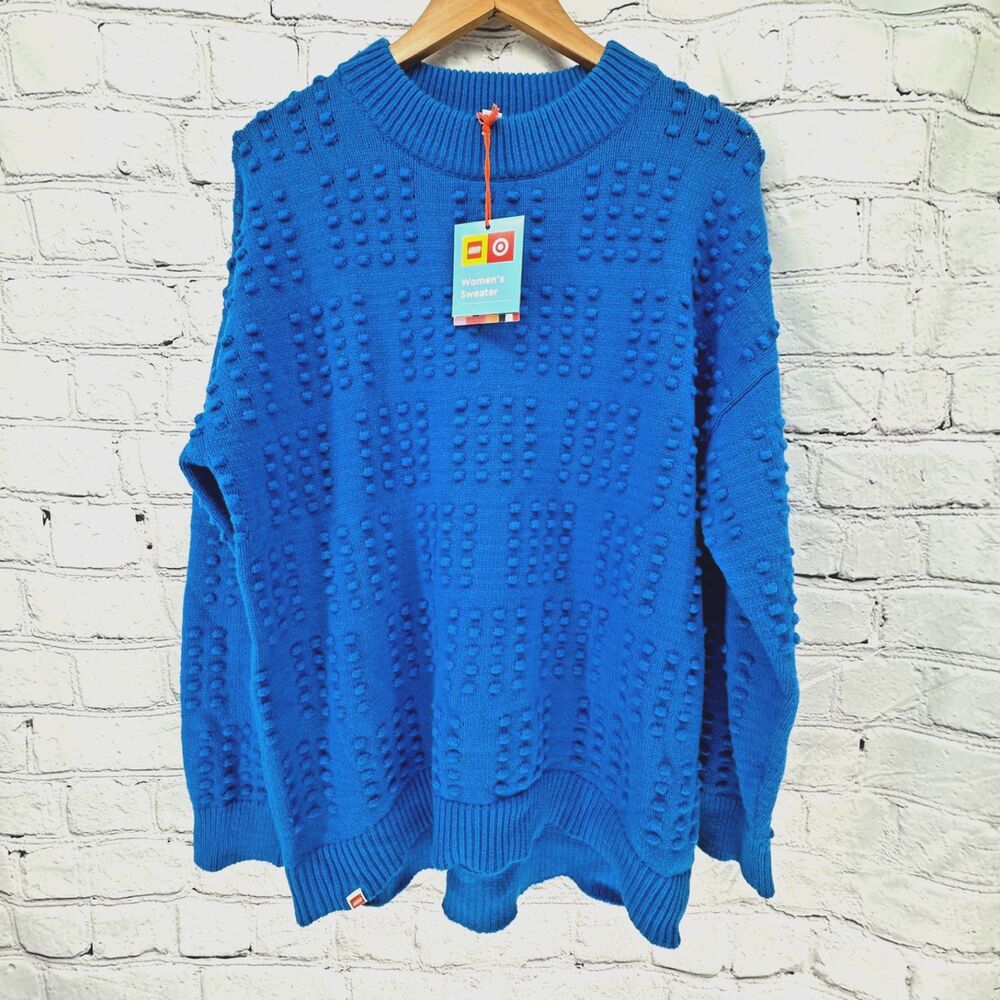 NWT Lego Collection Sweater Women's 1X PLUS Blue Crewneck Pullover Textured